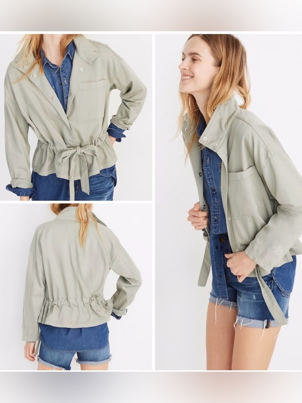 Madewell Light Sage Drawstring Utility Jacket Size MEDIUM